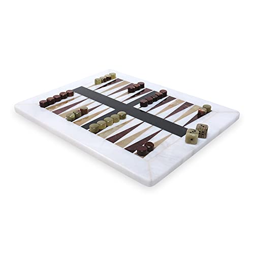 Backgammon en marbre blanc sculpté de 30 cm jeu de société de luxe fait main