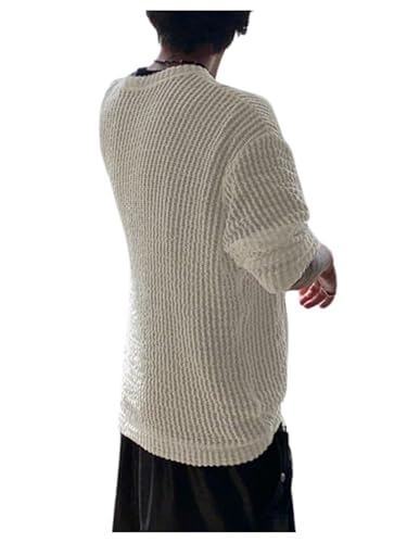 Floerns Men's Hollow Out Knitted Sweater Long Sleeve Drop Shoulder Pullover Tops2