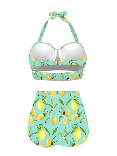 Mushroom & Fruit Print Women's Two-Piece Lace-up Swimsuit Halter Ruched High Waist Bikini Set3