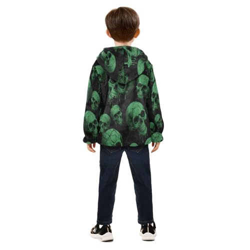 Green Skulls with Cracks and Drips Toddler Fleece Jacket Girl Boys Hooded Fleece Jacket Coat Warm4