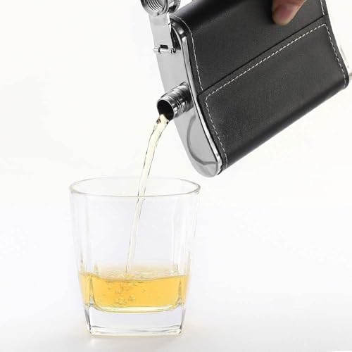 Image of Stainless Steel 8 Oz Liquor Hip Flask with Leather Cover and Wine Whiskey Vodka Alcohol Drinks Pocket Bottle for Men Women (236 Ml, Black)