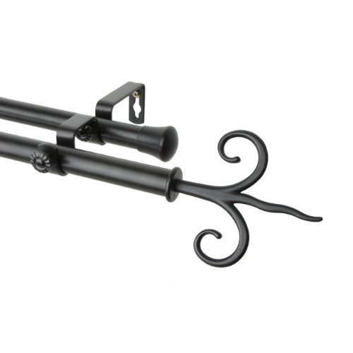 Rod Desyne Lily Double Window Curtain Rod Set, 120 to 170-Inch, Black