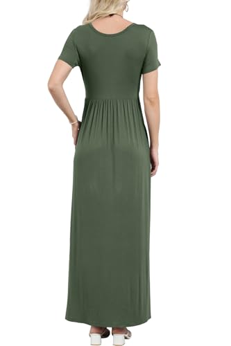Image of EUOVMY Women's Short Sleeve Loose Plain Maxi Dresses Casual Vacation Long Dresses with Pockets