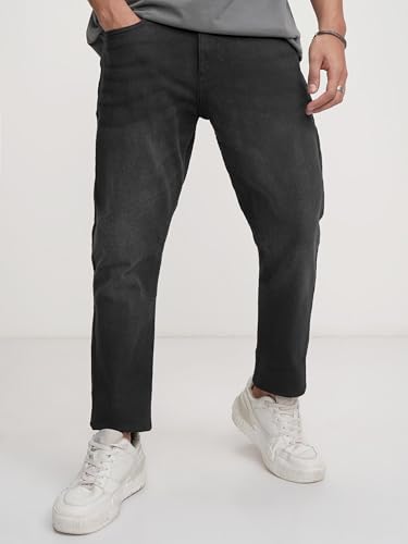 Image of Highlander Mens Tapered Fit Denim Jeans for Man |Jeans Pant Cropped Length|Mid-Rise|Stylish Casual Wear with Stretchable Fabric
