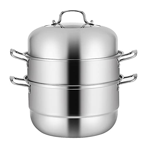 Olla vaporera de acero inoxidable 304 de 3 niveles, 28 cm (11 pulgadas) con tapa de vidrio templado y 2 compartimentos para cocinar al vapor, ideal para cocinas de restaurantes.