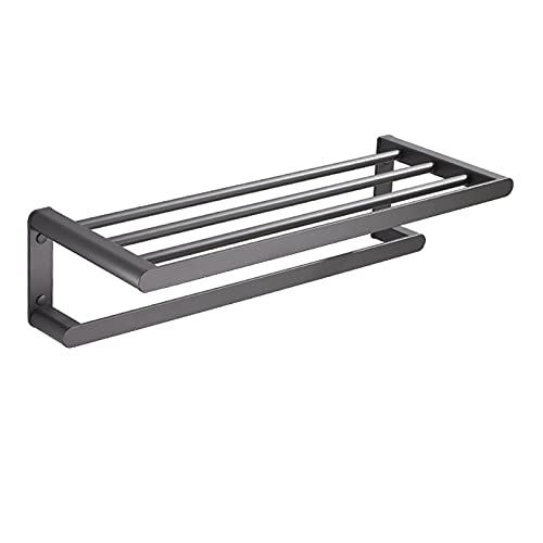 Étagère à serviettes murale 40 cm en aluminium gris pour rangement de salle de bain