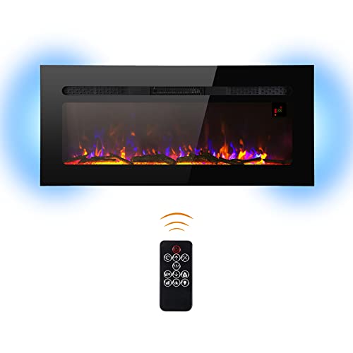 Sophia & William 40" Electric Fireplace Recessed Wall Mounted and Free Standing, Noiseless Electric Heater with Remote Control, Logs, and Backlights for 2 x 6 Stud, Flame Color & Intensity Adjustable