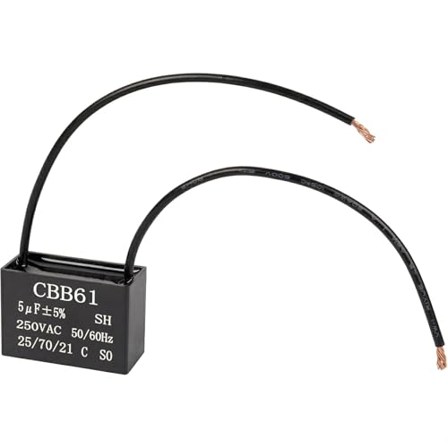 CBB61 Ceiling Fan Capacitor 2 Wire 5uf Compatible with 250VAC Fan Capacitor 50/60Hz CBB61-5 (1 Pack)