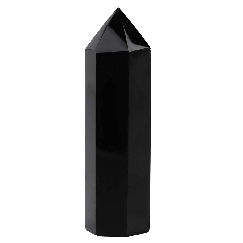 Hztyyier Black 1Pc Natural Obsidian Crystal Column Point Healing Hexagonal Wand Stone For Meditation Therapy Ornament Decoration Ornaments