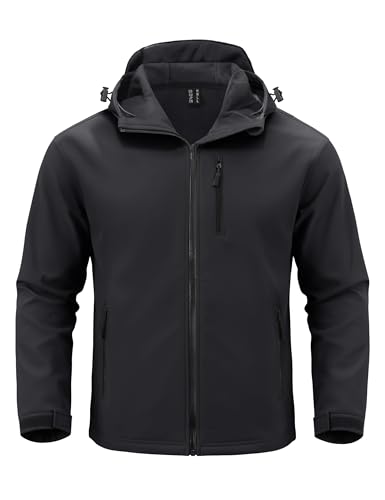 MAGCOMSEN Men's Waterproof Fleece Lined Rain Jacket Lightweight Softshell Raincoat with Hood Winter Hiking Windbreaker