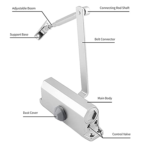 Adjustable Overhead Door Closer Silver, for Door Width 700-900mm Door Weight 25-35kg, 1 Hour Fire Rated 1 Million Cycles - Image 4