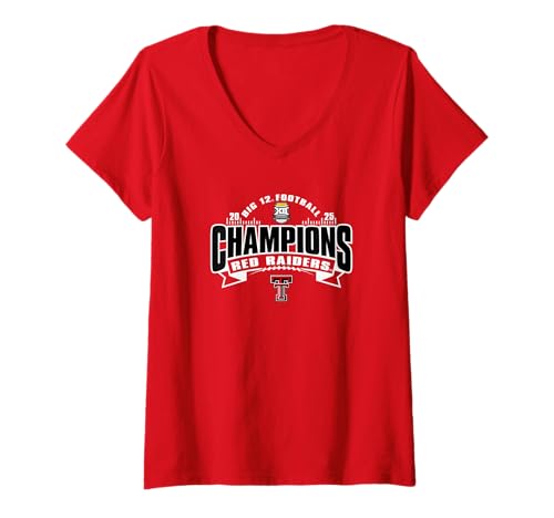 Womens Texas Tech Red Raiders Big 12 Champs 2025 Football V-Neck T-Shirt