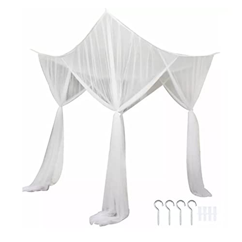 Agatige Square Bed Canopy, Universal Durable Square Mosquito Nets Polyester 4 Corner Canopy Canopy Bed Curtain 4 Opening - Princess for Home Bedroom Decoration (White)
