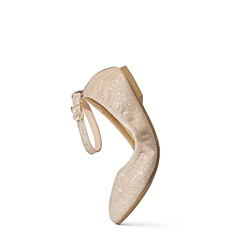 Dream Pairs Grils Dress Shoes Interchangeable Ankle Strap Flower Girl Ballet Flats Sole-Fina-K Gold Glitter Size 5 Big Kid #TOP1