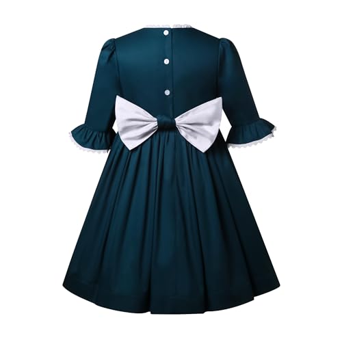 Girls Winter Christmas Red Smocked Dresses Kids Toddler Lovely Embroidery Casual Smocking Clothes2