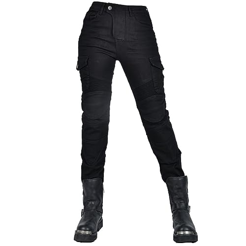 CBBI-WCCB Damen Moto Jeans Motorrad Hose mit Protektoren Motorradhose (DE/NL/SE/PL, Bundweite & Schrittlänge, 30, 31, Schwarz)
