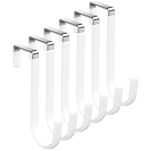 Goodcorner Over Door Hooks for Hanging Clothes, White Door Hanger Soft Rubber Surface Prevent Scratches, Door Hook for Living Room, Bathroom, Kitchen Hanging Towels, Clothes, Shoes Bag, Hats (6 Packs)