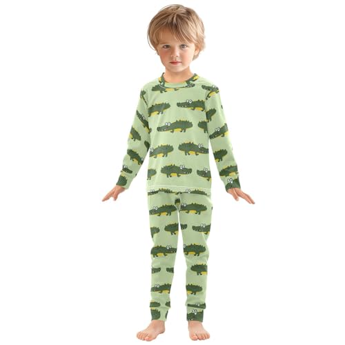 Pajama Sets Long Sleeve Green Crocodile Pattern Repeat Soft Comfy Sleepwear 2 Piece PJS 3-8T2