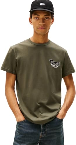 Tommy Jeans Herren T-Shirt Kurzarm Slim Font Play mit Rundhalsausschnitt, Grün (Pewter Green), XXL – Ansicht 1