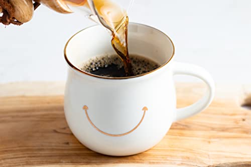 Taza de Cerámica con Cara Sonriente y Detalles Dorados 13 Oz miniatura 2