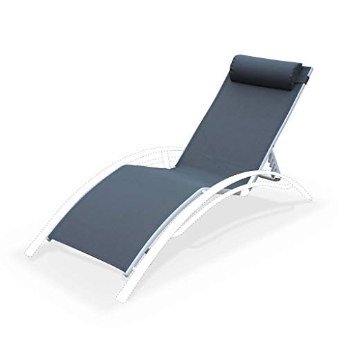 Alice's Garden - Toile de Remplacement pour Bain de Soleil Louisa. en Aluminium et textilène. avec têtière - Gris/Blanc