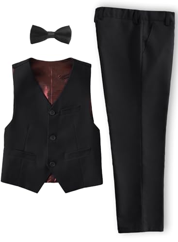 Image of YuanLu Boys Suit Homecoming Dresses for Kids Ring Bearer Outfit Suits Tuxedo Formal Vest and Pants Suit Set