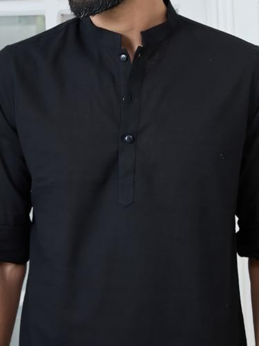 Image of See Designs Men's Roll-Up Sleeve Mandarin Collar Cotton Solid Short Kurta (Pack of 2) - Festive Collection