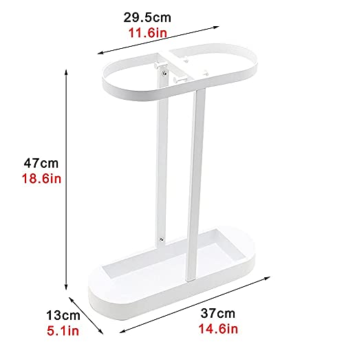 Support de parapluie ovale compact en métal blanc stable de 37x13x47 cm