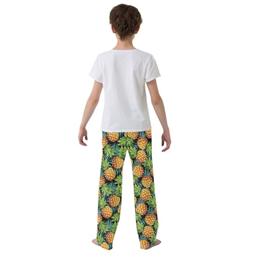 Pineapple Palm Leaf Boys Long Pants Soft Trousers Elastic Waist Kids Lounge Bottoms with Pockets S-XL3