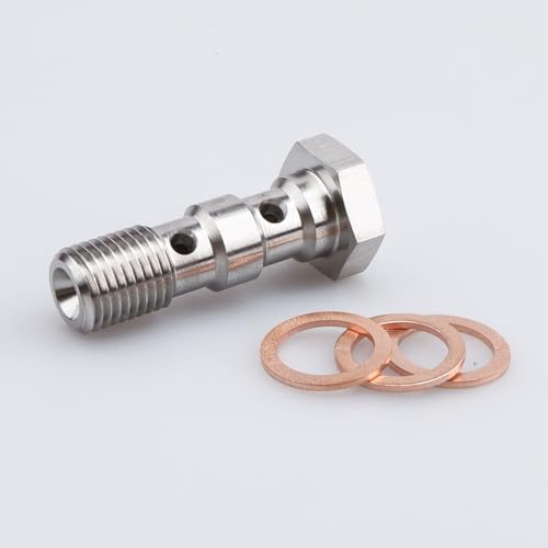 Image of AC PERFORMANCE Stainless Steel -3 AN 3 /8 inch x 24 Thread 31 mm Length Double Banjo Bolts Turbo Brake Line Fitting Adapter with 3pcs Copper Washers