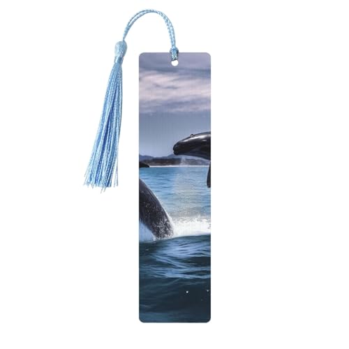 ジャンピングクジラ 木製 しおり メンズ レディース 読書用 木製しおり ユニークなハンドメイド ブックマーク タッセルペンダント付き クラフトブックマーク ブック愛好家 誕生日 先生へのギフトに
