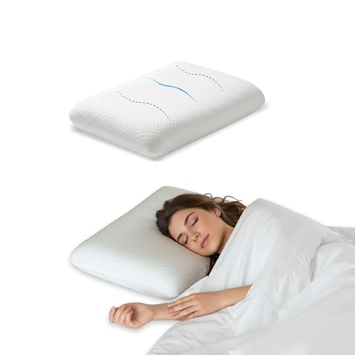 Image of Memory Foam Cervical Pillow, 50x30x6 cm White Contour Support for Sleeping, Breathable Jacquard Outer Cover with Zipper, Orthopedic Bedding for Side Sleeper and Spine Alignment