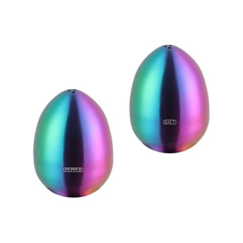 2-Piece Set Rainbow Salt Pepper Shakers, Cute Egg Shape Stainless Steel Condiment Jar for Home and Kitchen Utensils, Comfortable and Ergonomic Cover