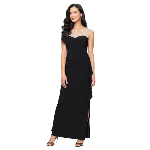 Image of Alex Evenings Women's Long Column Dress with Sweetheart Illusion Neckline