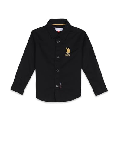 Image of U.S. Polo ASSN. Solid Cotton Shirt for Boys - Spread Collar, Long Sleeves, Regular Fit Shirt for Kids