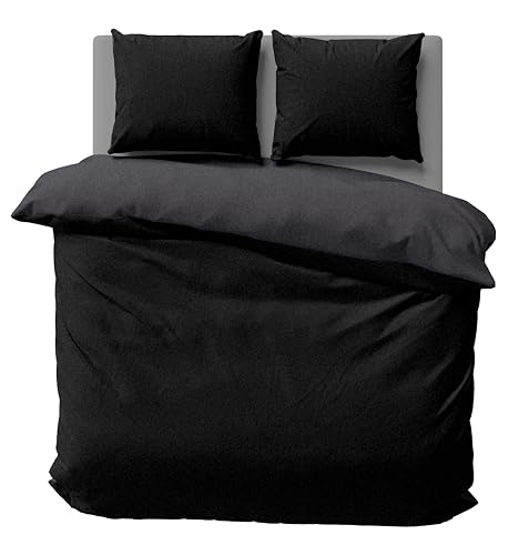 one-home Winter Bettwäsche Doubleface Uni Wende kuschelig flauschig warm weich Fleece, Größe: 200x220 cm, Farbe: schwarz/anthrazit