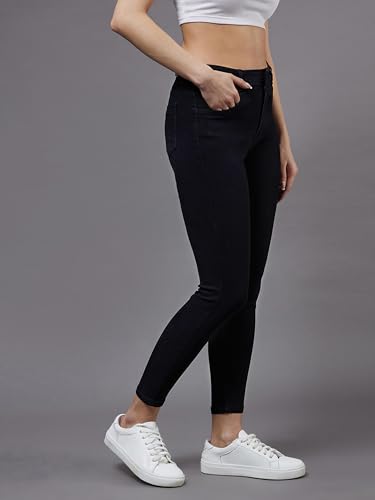 Image of Miss Chase Women's Skinny High Rise Cropped Fringed Hemline Detailing Stretchable Denim Jeans