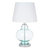 Ravenna Home Modern Round Table Lamp With LED Light Bulb - 17.50 Inches, Chrome with Blue Glass