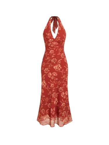 CIDER Womens Chiffon Sweetheart Backless Maxi Dress: Burgundy, M