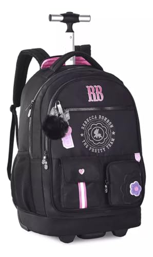 Mochila de Rodinhas Juvenil Rebecca Bonbon Nylon Bordado Rb24544 Preto