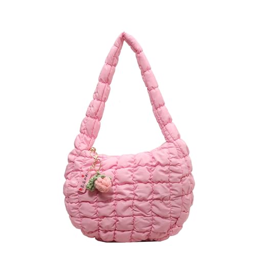SUNAVY Bolso pequeño Hobo Bag Media Luna Bolso acolchado pequeño bolso bandolera mujer y2k bolso suave plegable bolso de hombro mujer con cremallera puffer Tote Bag, Rosa 2
