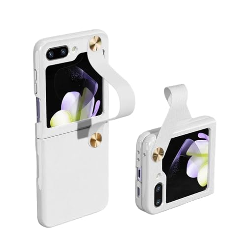 Étui Galaxy Z Flip 5 en cuir blanc avec dragonne et support pliant