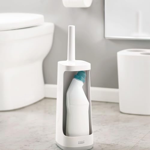 Image of Joseph Joseph Flex Plus - Smart Hygienic Silicone Toilet Brush with Storage Bay Caddy, flexible, anti-drip, anti-clog deep clean head - Large, White /Grey