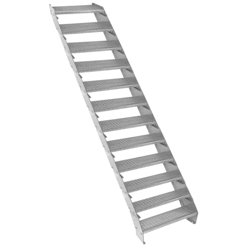 Escalera Metálica Ajustable - 12 escalones 600mm/60 cm ancho x 300mm/30cm alto | Acero Galvanizado | Peldaños impermeables | Pernos, arandelas y tuercas INCLUÍDOS | Ideal exterior