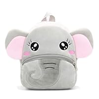 KING CHEER Cute Mini Toddler Backpack for Boys and Girls, Small Plush Kids Rucksack Backpack for Nursery, Preschool, Kindergarten, Travel(Grey Elephant)
