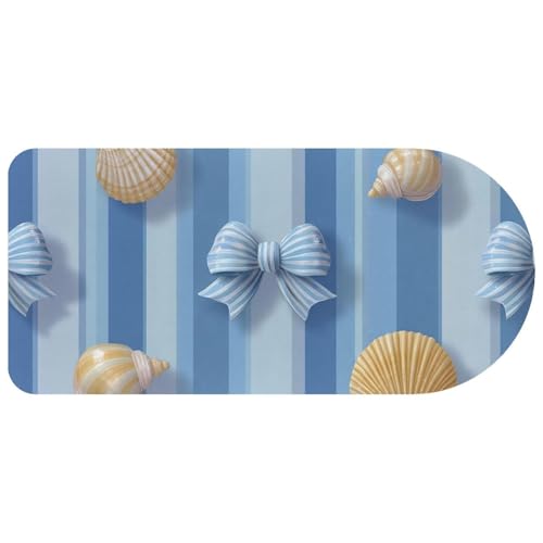 Tapis de souris de jeu étendu rayé bleu et coquillages 73x35cm