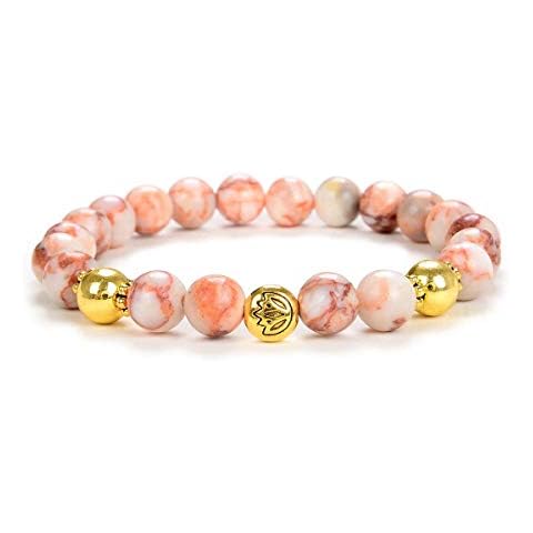 Self-Discovery Golden Lotus Bead Mala Yoga Inspirational Healing Bracelet for Men or Women (Red Line Agate) Cover