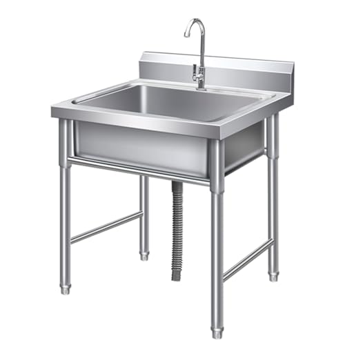 Lavandino in acciaio inox di grado commerciale, vasca autoportante per uso interno/esterno, stazione di pulizia culinaria (70 x 70 x 80 cm)