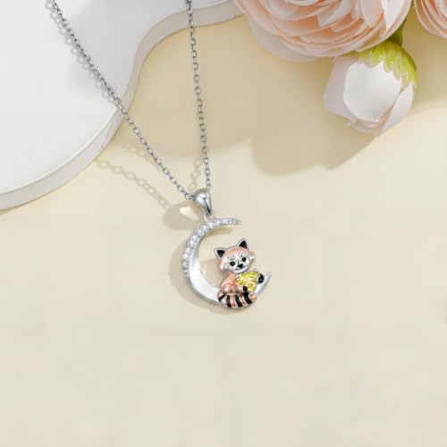 Image of PROESS Animal Birthstone Necklace 925 Sterling Silver Otter /Axolotl /Hippo /Elephant /Dachshund /Monkey /Red Panda Pendant Necklace Animal Birthstone Jewelry Gifts for Women