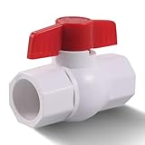 PVC Schedule 40 Octagonal Ball Valve With Red Handle, 1-1/4', Socket x Socket, Pipe Fitting, White